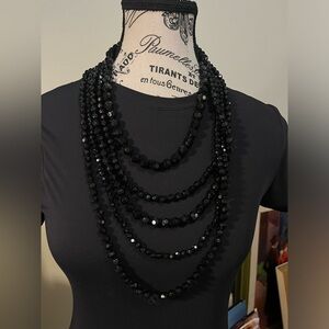 Vintage Multi-Strand Black Beaded Necklace – Classic Elegance